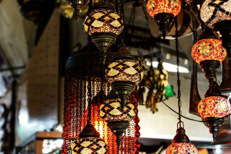 "A beautiful display of glowing lanterns and fairy lights adorning homes and mosques, adding a magical touch to the Eid-ul-Fitr festivities."